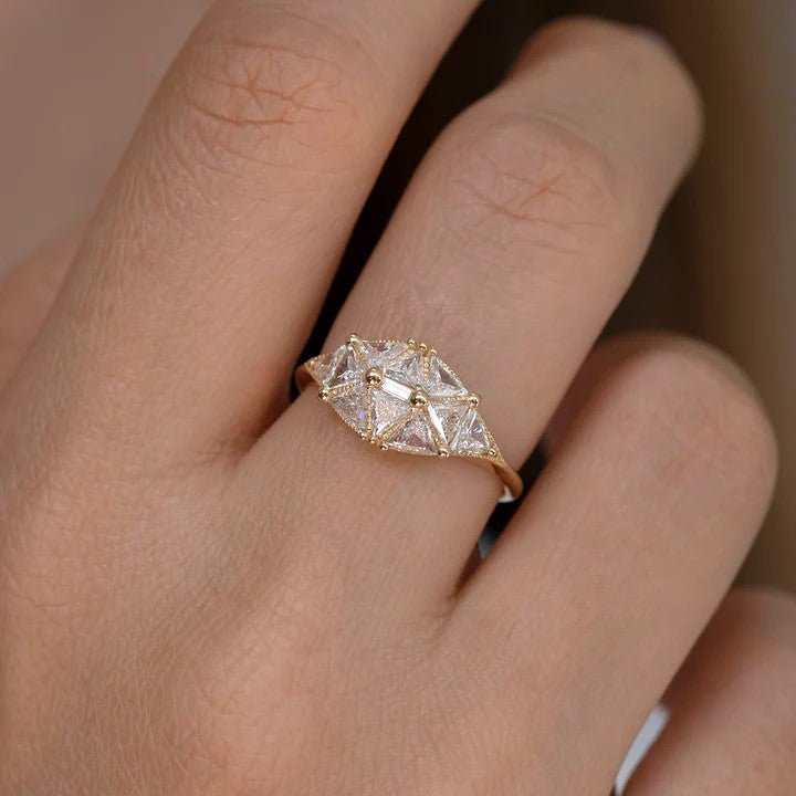 Artemer ORDER ONLY: 18K Gold &quot;Reflective Dome&quot; Triangle Diamond Ring