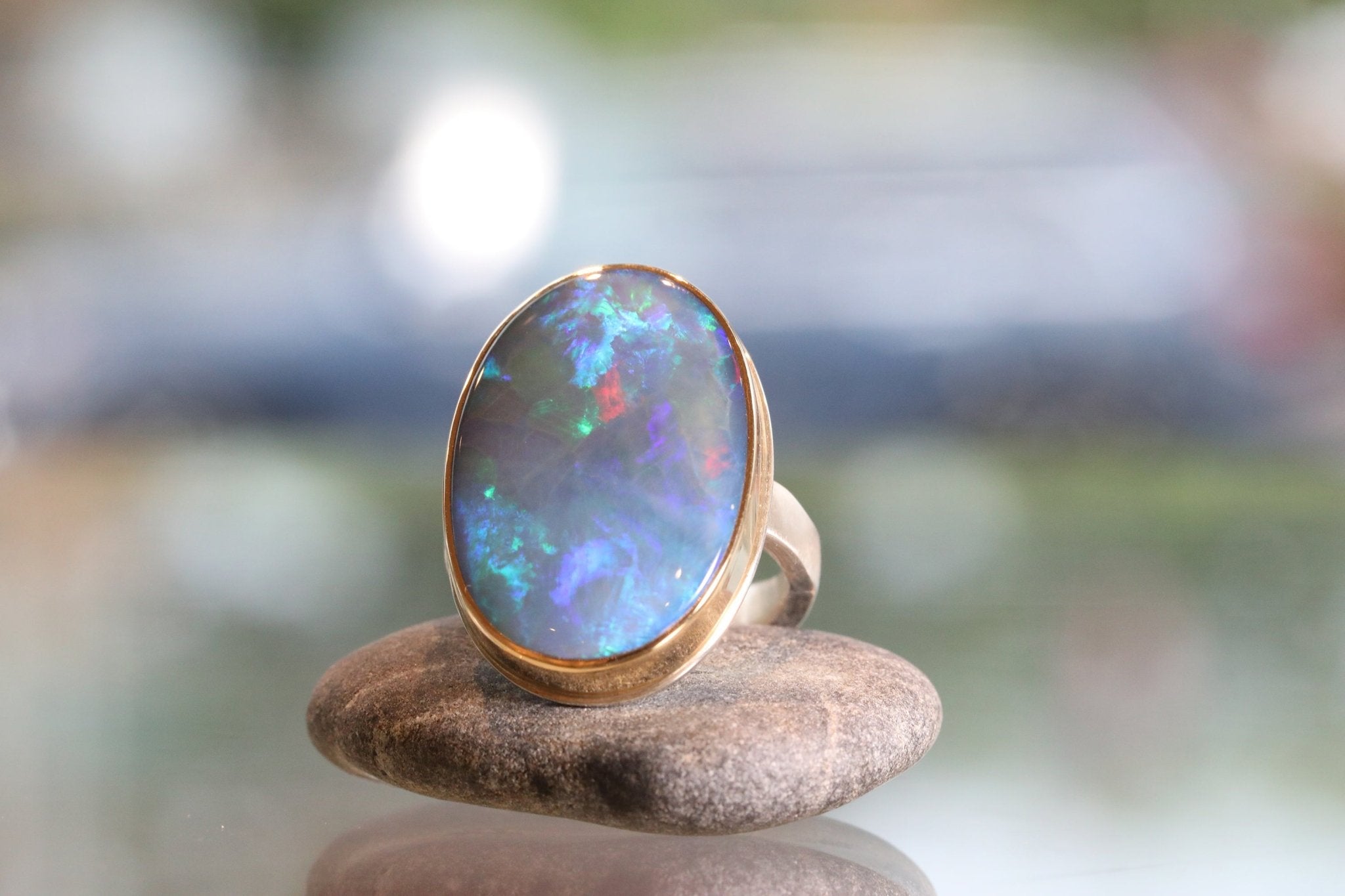 Jamie Joseph Vertical Oval Australian Opal Ring – Peridot Fine Jewelry